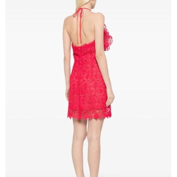 NEW OSCAR DE LA RENTA Women's Floral-Appliqué Lace Minidress in Red, Size 0 - Picture 3 of 9